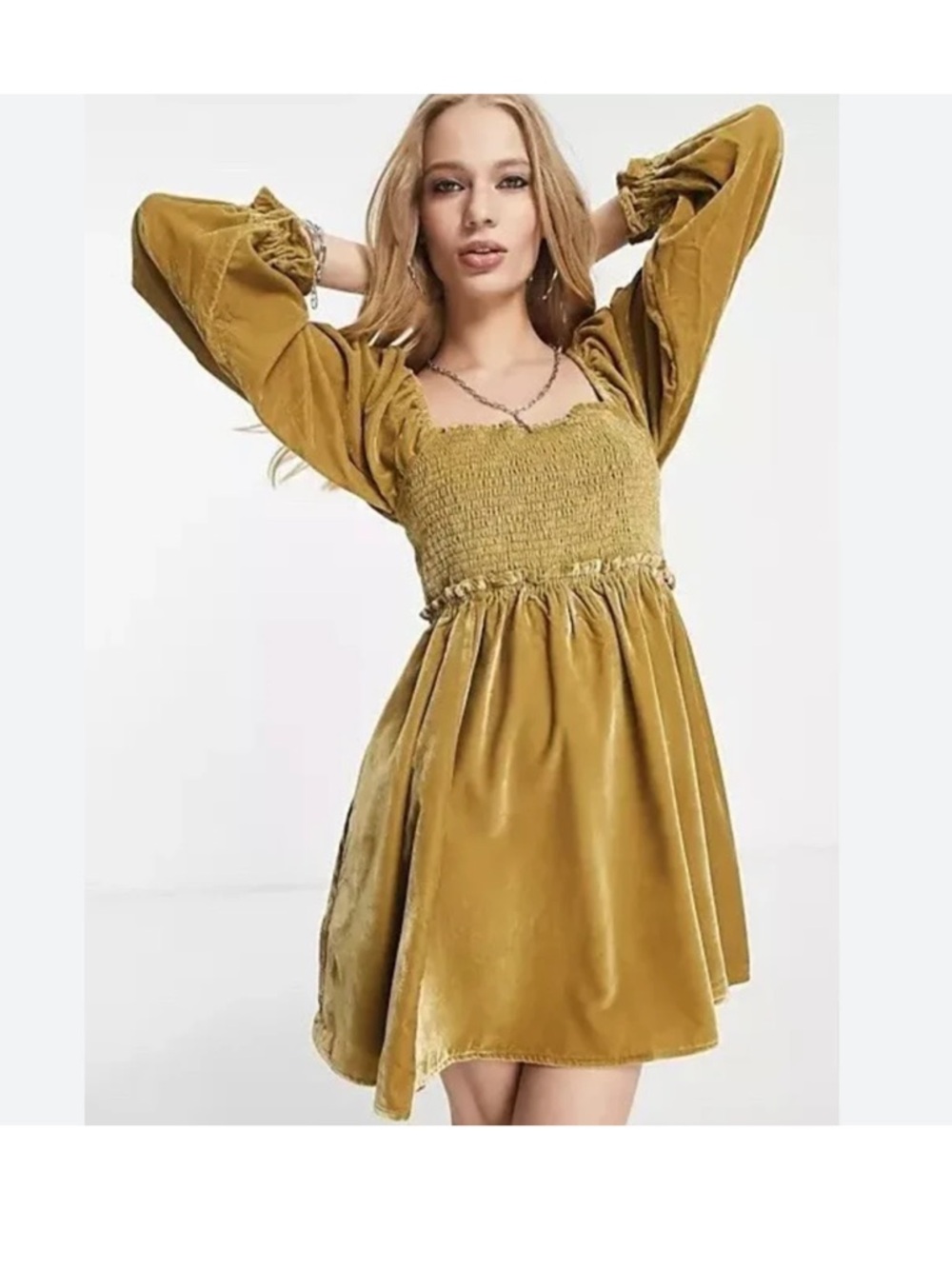 Free people Daphne Velvet Mini Dress - Size M- yellow
